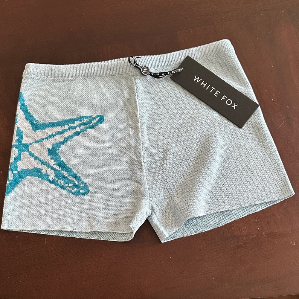 White Fox Boutique she’s a star knit shorts azure
